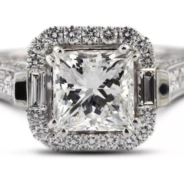 Engagement Ring 18K Gold Under Halo Princess 2.37 Carat Lab-Grown Diamond G VS1