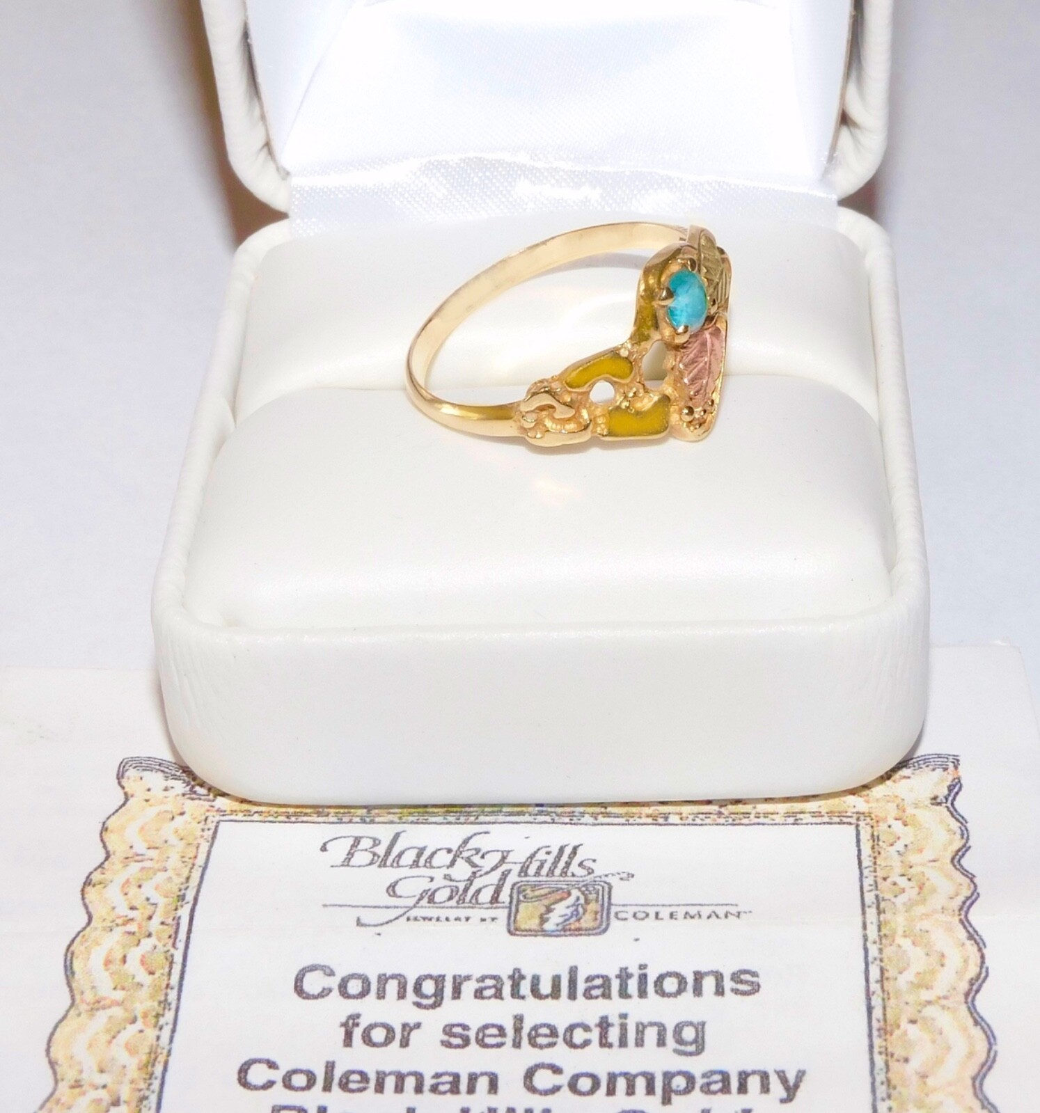 Black Hills Gold 10k Blue Topaz Nugget Leaves Ring Size 10