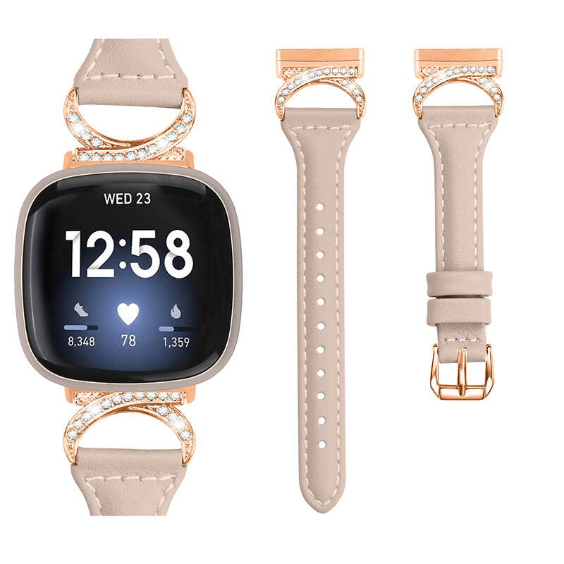 For Fitbit Versa 3/4 Sense/2 Luxury Bling Rhinestone Bracelet Leather Band Strap