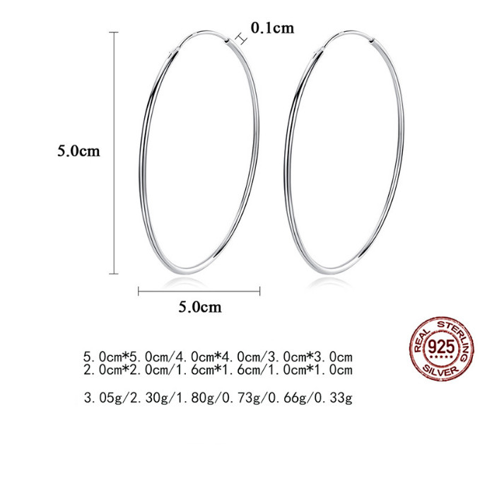 SOLID STERLING SILVER PLAIN 1MM THICK ROUND ENDLESS HOOP EARRING 12-70MM PE16