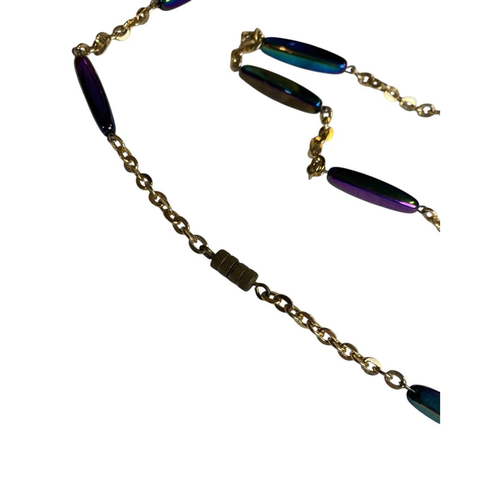 Vintage Goldtone Strand String Necklace Barrel Closure Purple Blue Green
