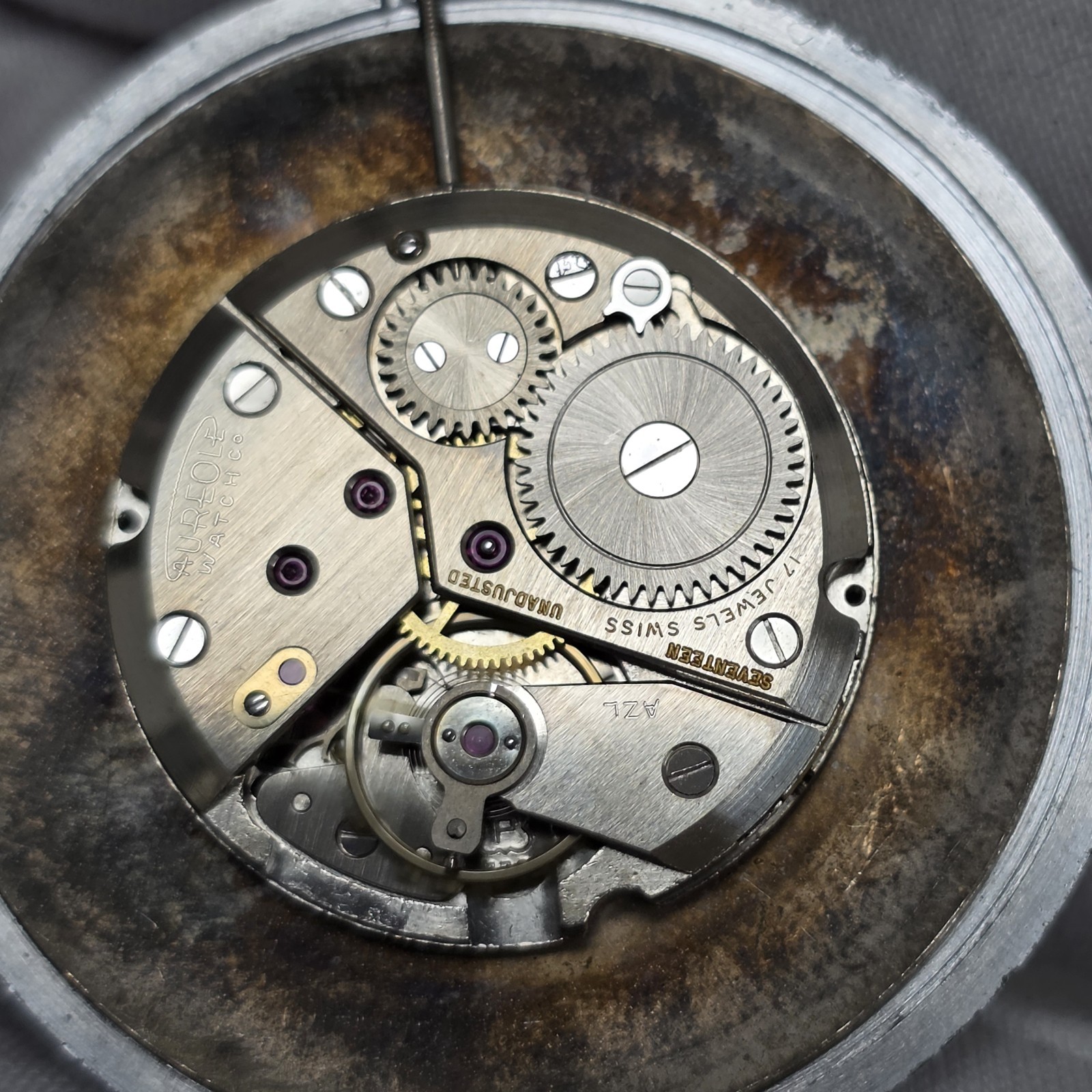 Vintage Aureole Pocket Watch Slim Silver Tone Auroflex Mechanical Wind Up Swiss