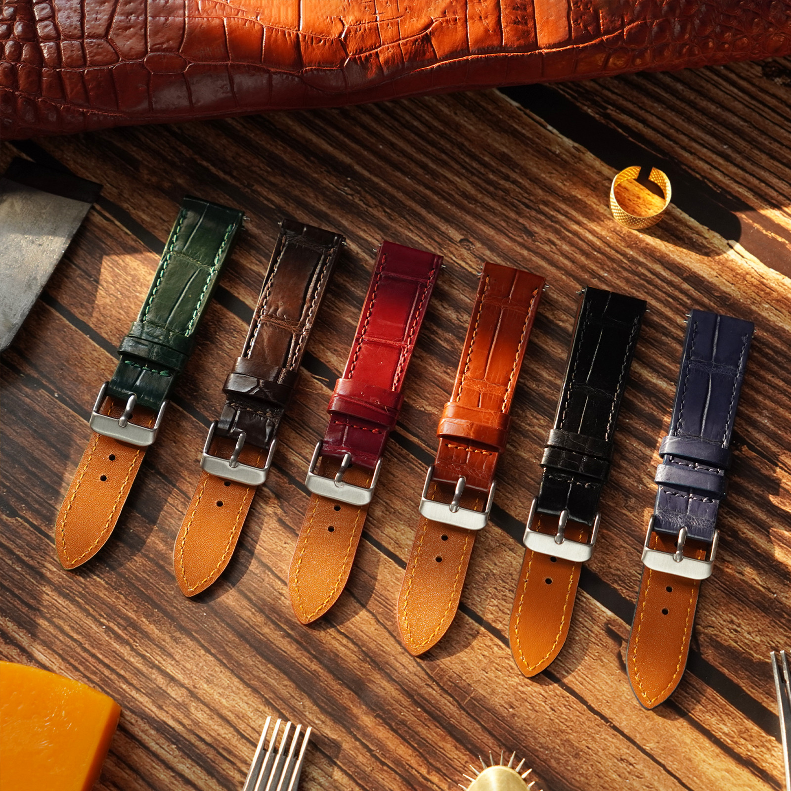 Leather Watch Strap Men Genuine Crocodile Quick Release Watch Band Classic Gift