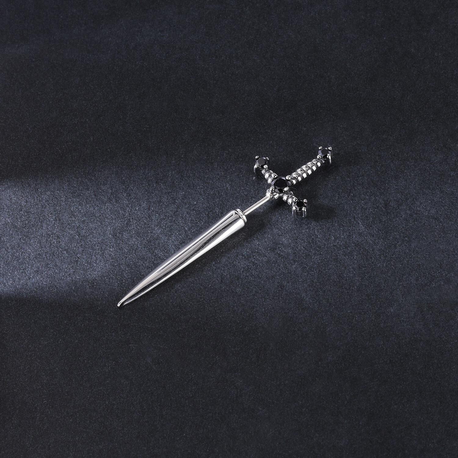 20G Punk Stainless Steel Stud Earrings CZ Dagger Sword Ear Stud Piercing Jewelry