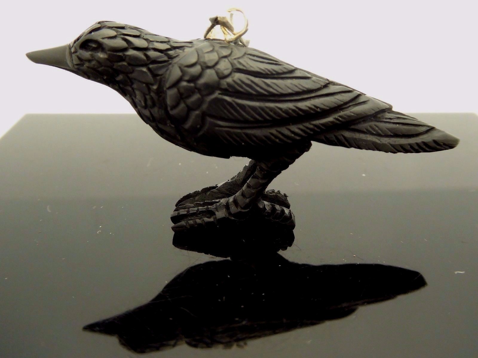Black Crow Water Buffalo Horn Sterling Silver 3D Bird Pendant Talisman Necklace