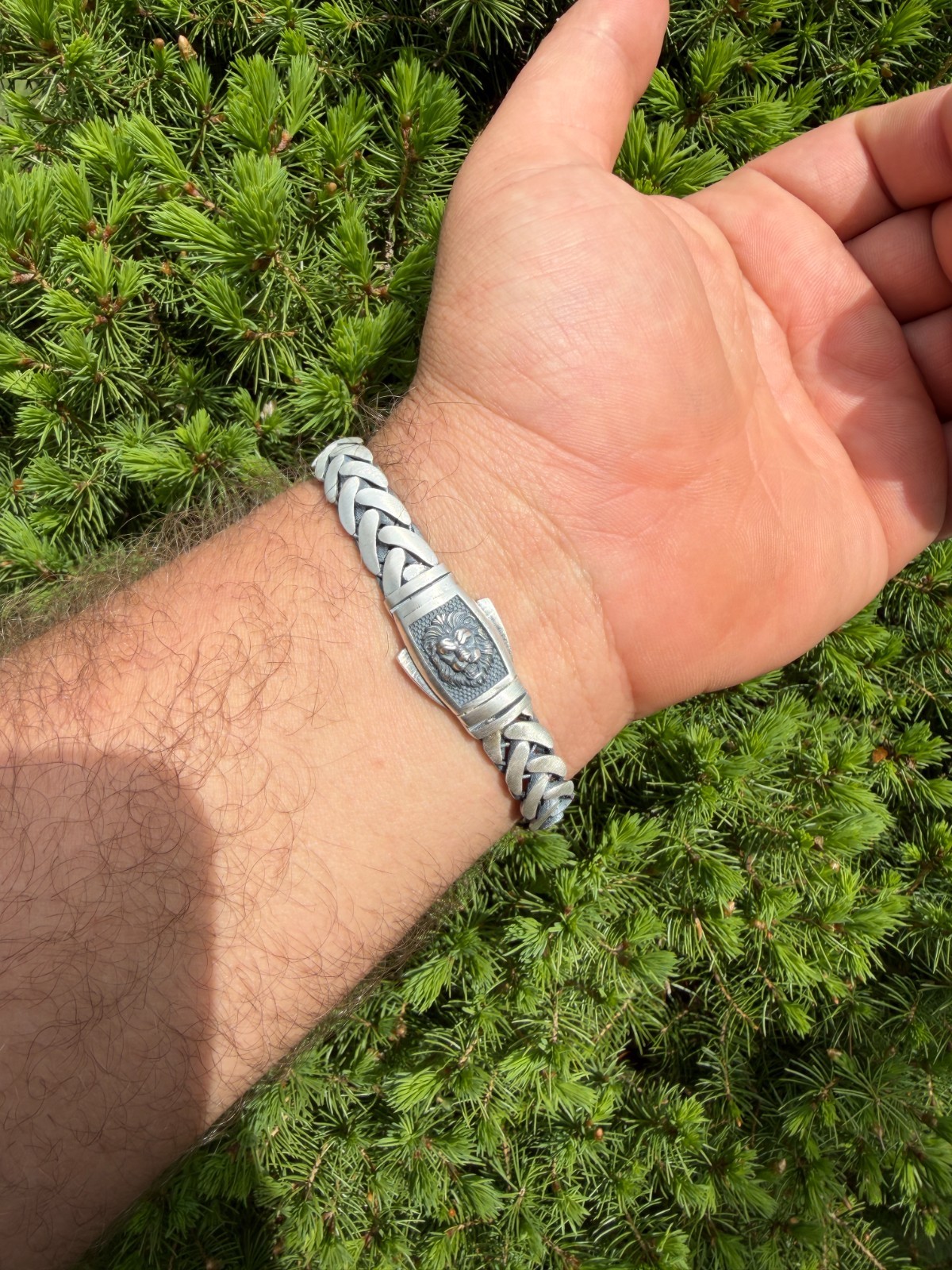 Mens Custom 10mm Wheat Link Bracelet W. Custom Lion Clasp Real 925 Silver