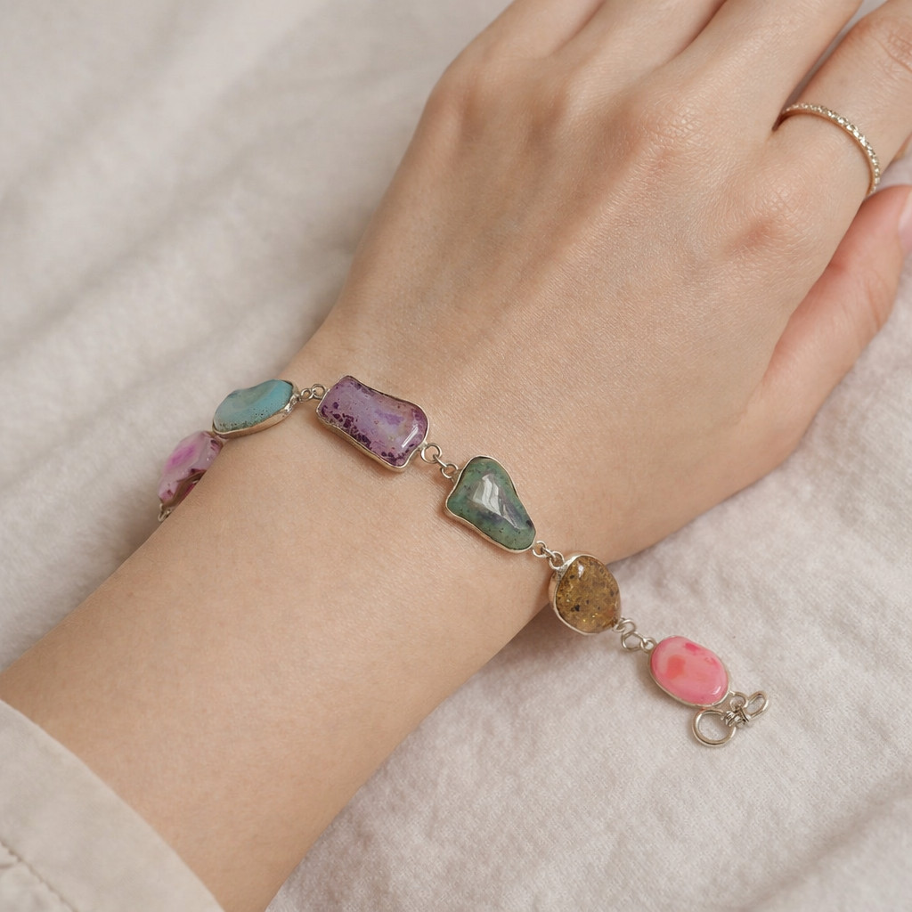 Multi-Color Agate Bracelet for Chakra Healing 90Ct | Crystal Stone Jewellery