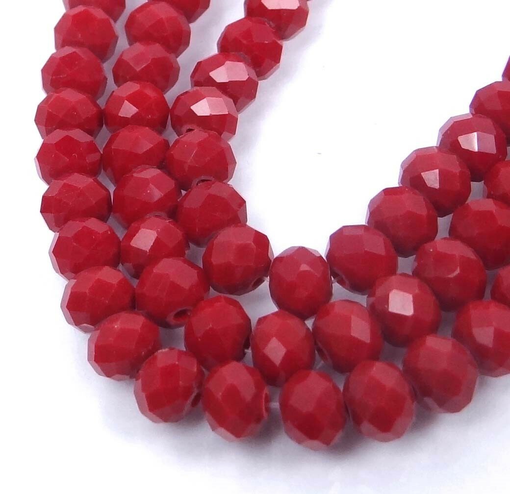 5x4mm Faceted glass Quartz Rondelle Beads Opaque Red 12″