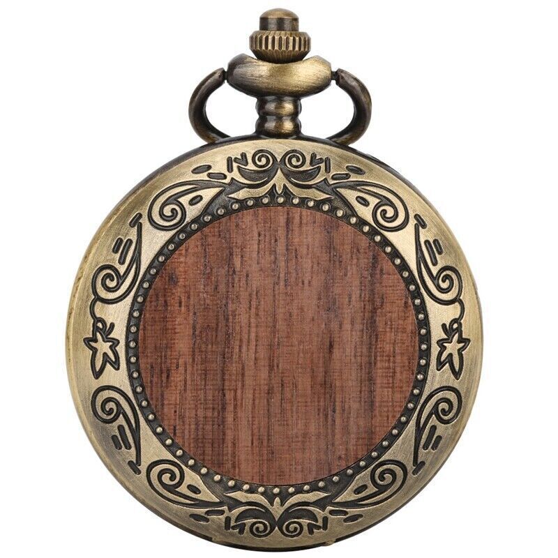 Bronze Nature Wood Alloy Case Men Women Quartz Pocket Watch Necklace Pendant