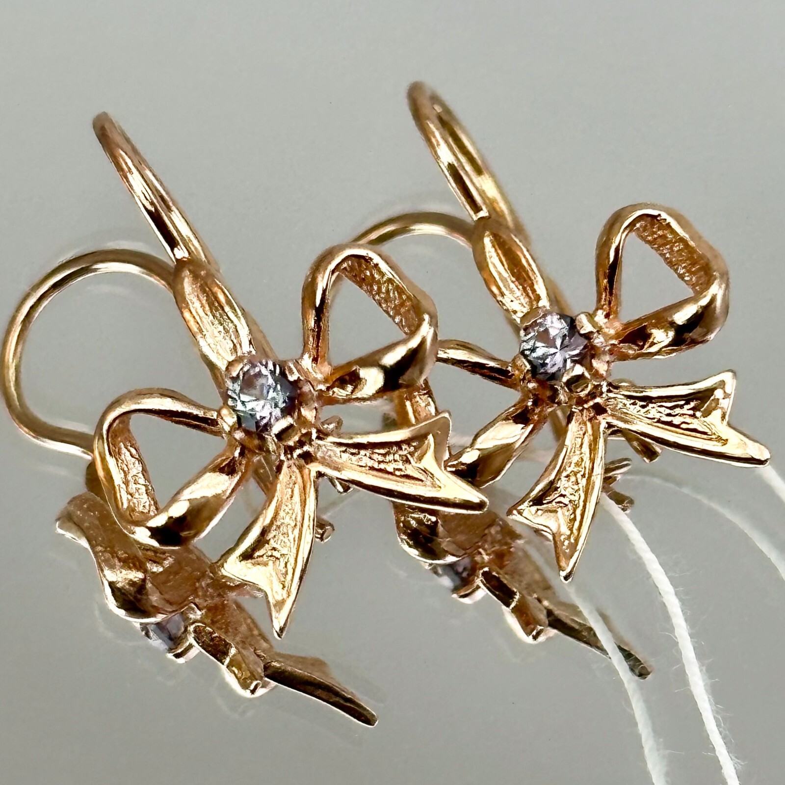 USSR Vintage Original Alexandrite (lab. made) Rose Gold Earrings 583 14K 4.02 g