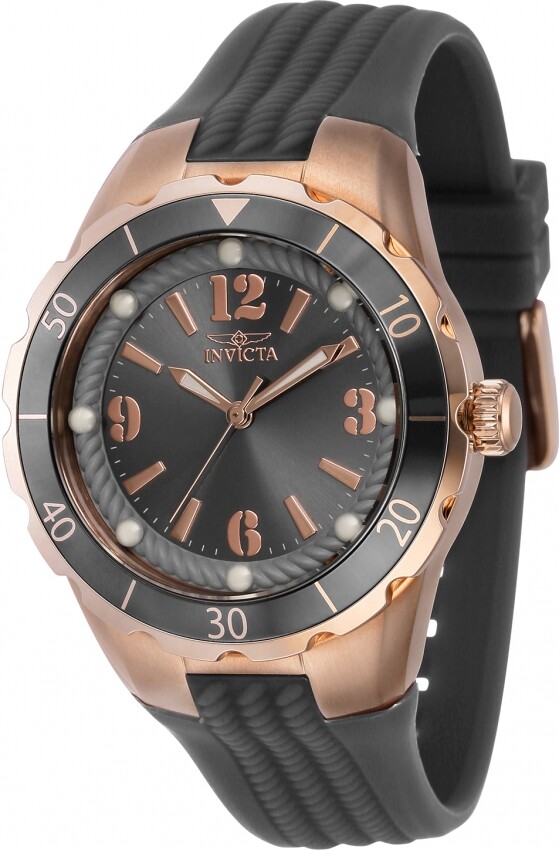 Invicta Women’s Angel Rose Gold Quartz Charcoal Silicone Band 38mm Watch 40310