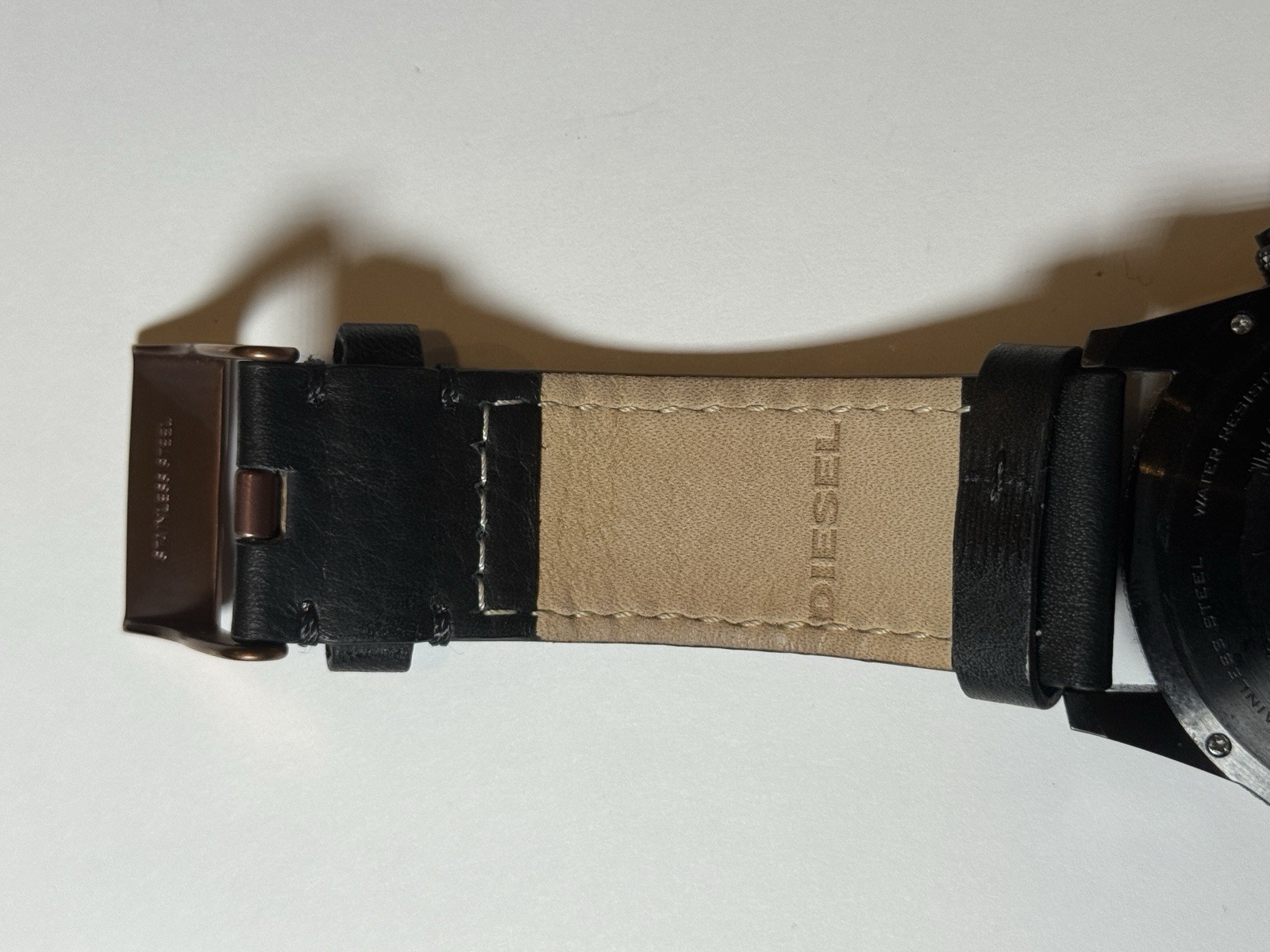 Diesel Brave Men’s Watch Quartz Analog Date Black Dial Leather Strap 51mm 5 ATM