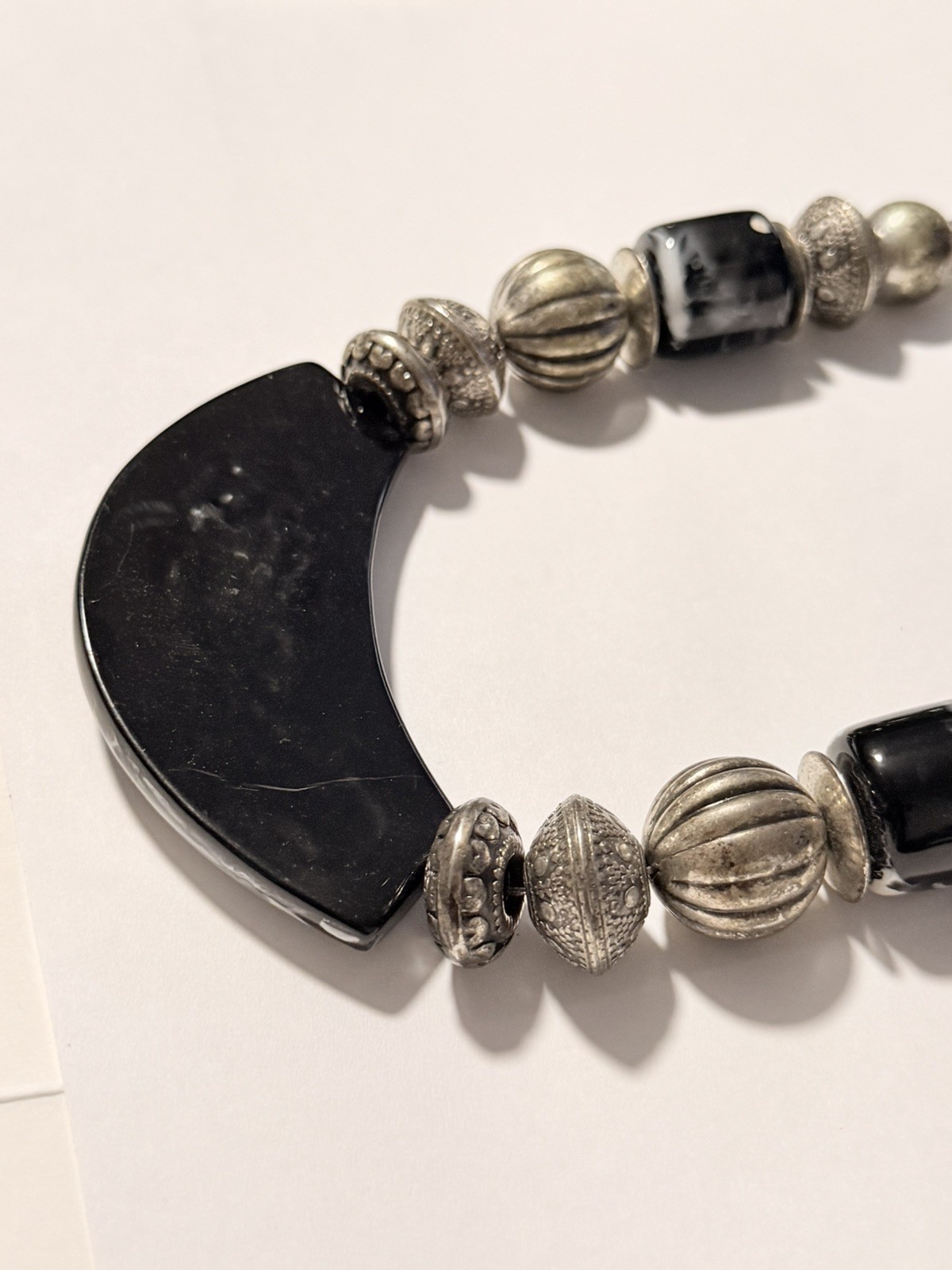 Vintage Chunky Black White Lucite Resin Half Moon Statement Necklace Collar