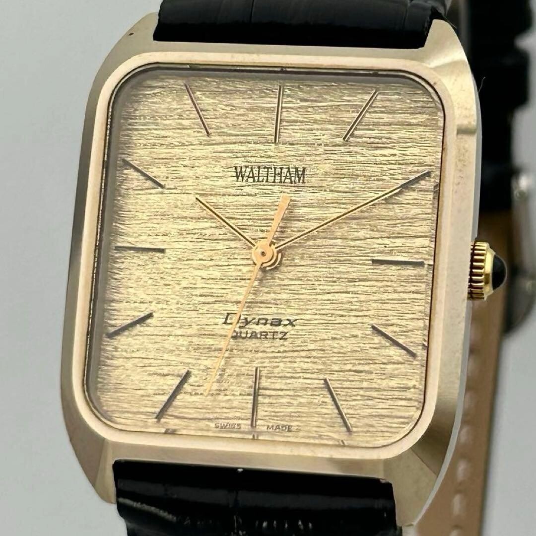 WALTHAM Dynax Quartz Men’s Gold Tone Rectangle Wood Grain Dial Watch 2103140
