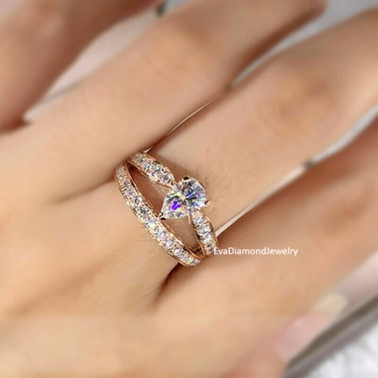 2.5 CTW Pear Cut Moissanite Matching Wedding Band Ring 14k Yellow Gold Plated