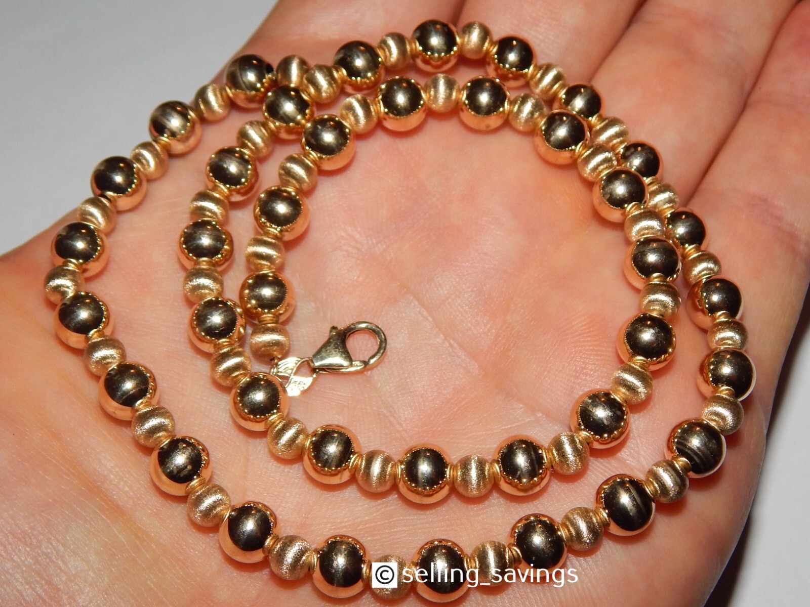 14K YELLOW GOLD ETERNAGOLD 7MM MATTE BEAD BALL NECKLACE 18 INCH 9.7 GRAMS
