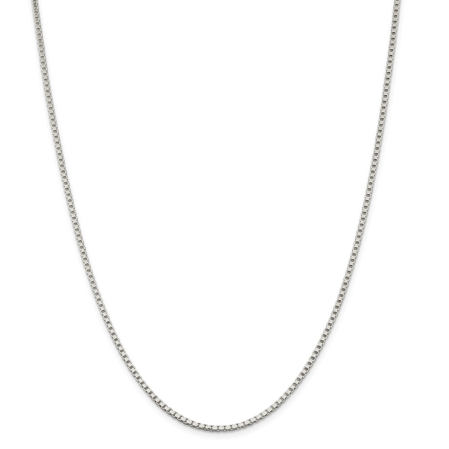 Sterling Silver Solid Polished 2mm Plain Box Chain w/ Lobster Clasp 16″ – 30″