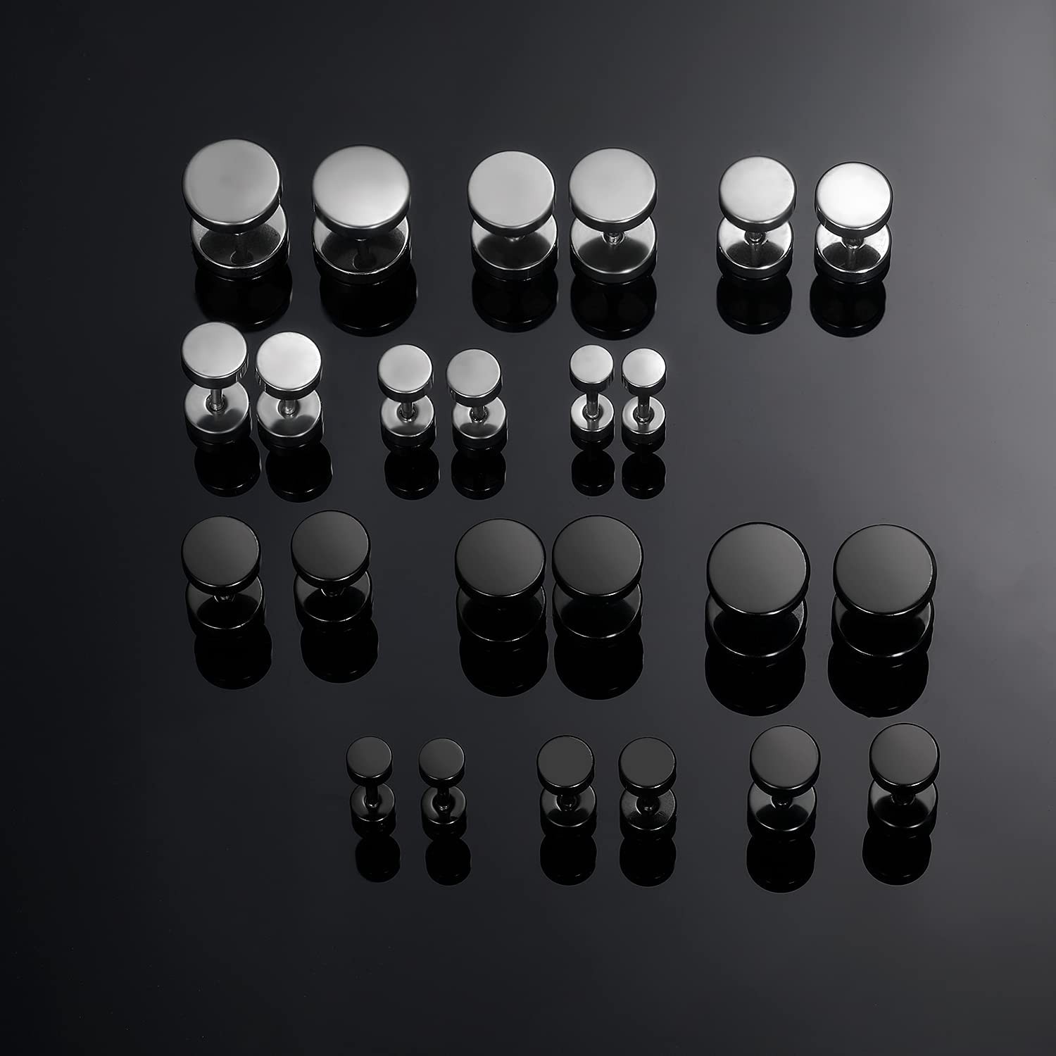 1 Pair Stud Earrings Mens Womens Faux Gauges Ear Tunnel Stainless Steel Earrings