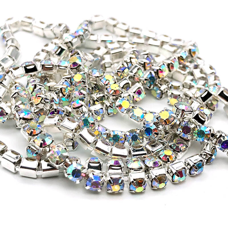 1Yard Glitter Flatback Sew On Rhinestones Chain Glass Crystals With Alloy Claw