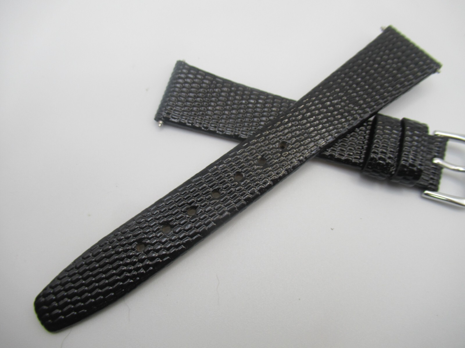 18MM Black Flat Lizard Grain Men’s Watch Band