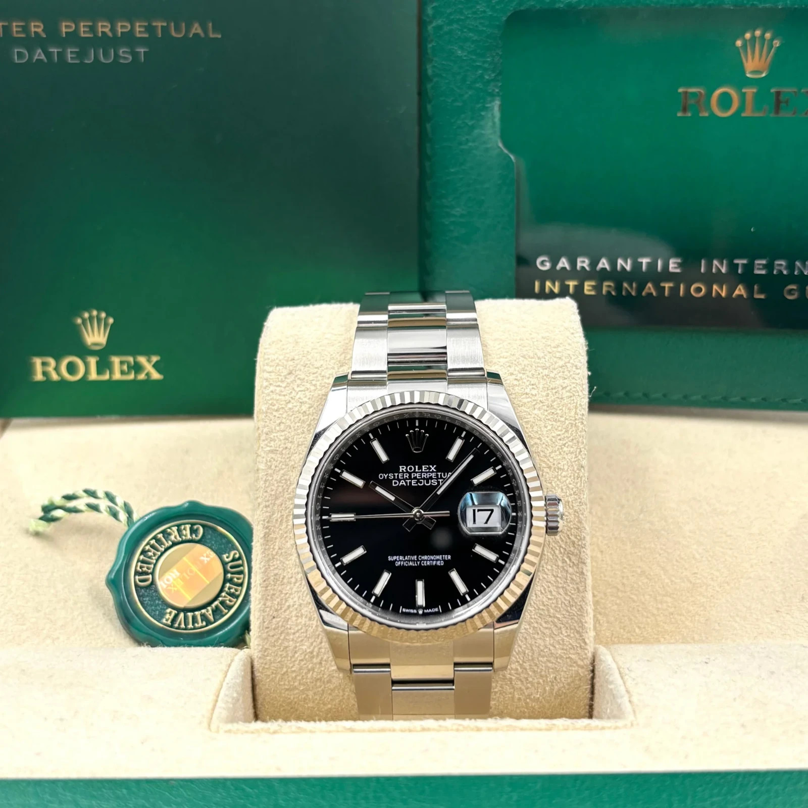 New, unworn Rolex Datejust 36mm Fluted Bezel, Black Dial. Ref. 126234