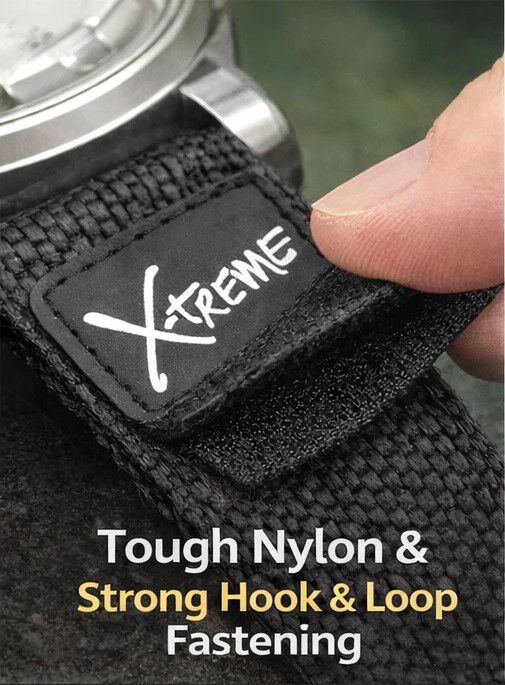 X-Treme 20mm Black Tough Secure Hook & Loop Nylon Watch Band Strap Gents Men’s w