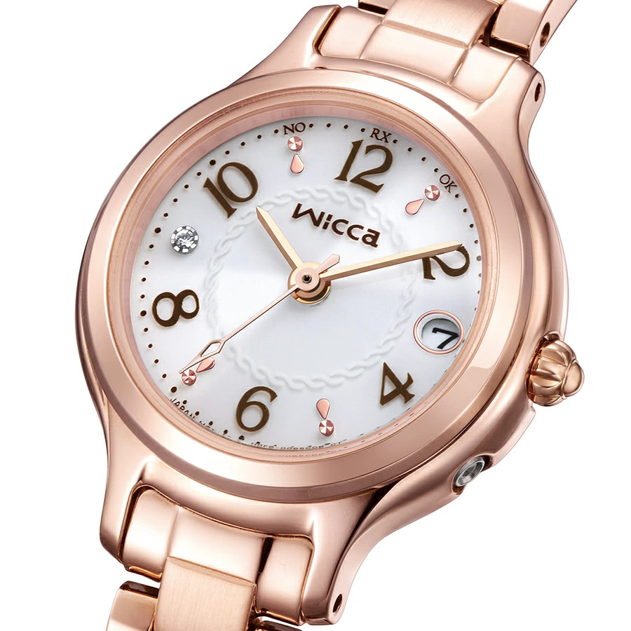 Citizen Wicca KS1-961-11 JDM Solar Radio-Controlled Pink Gold White Dial Ladies