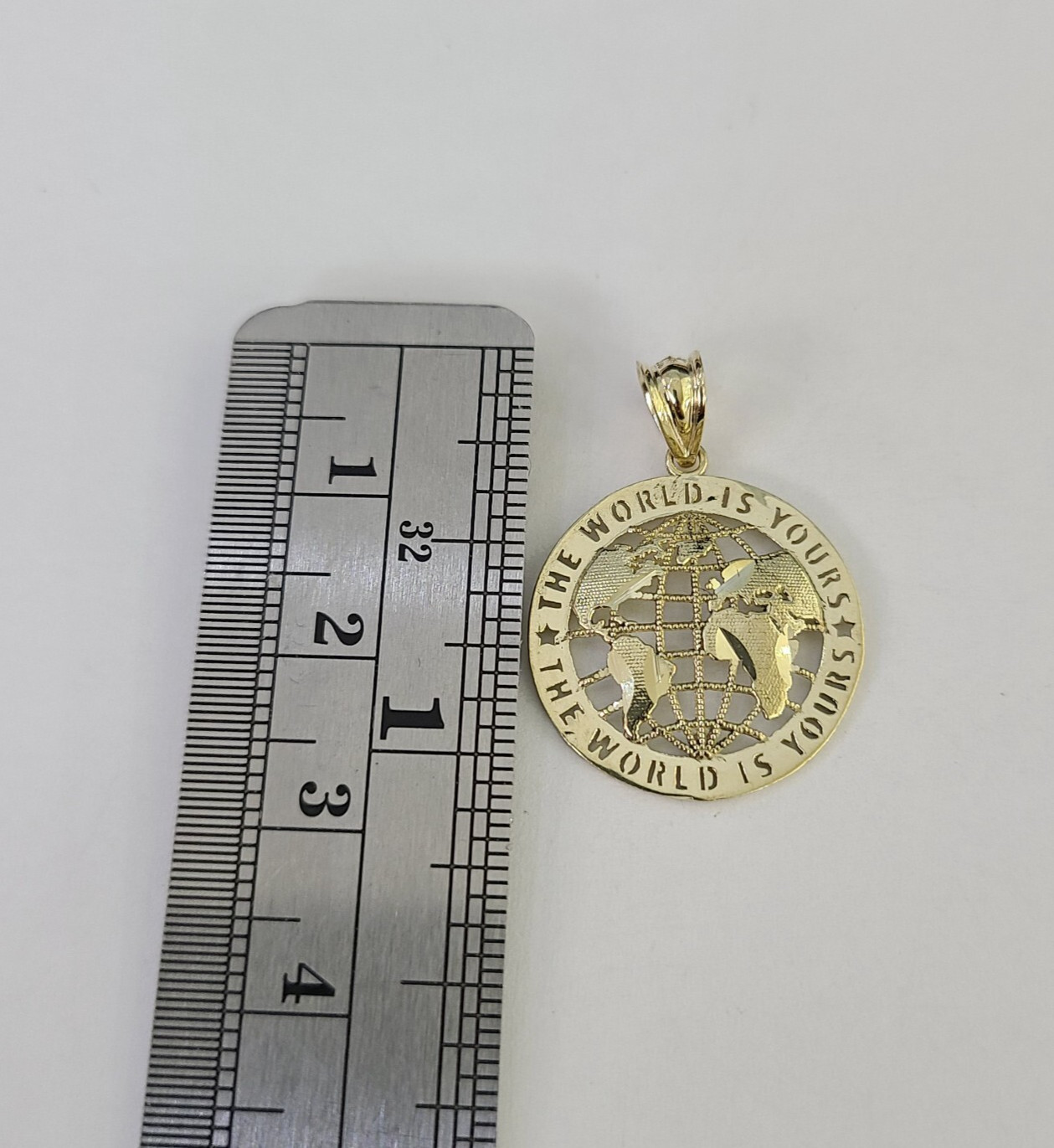 Real 10k The World is Yours Map Pendant Charm Yellow Gold Diamond Cut 10kt