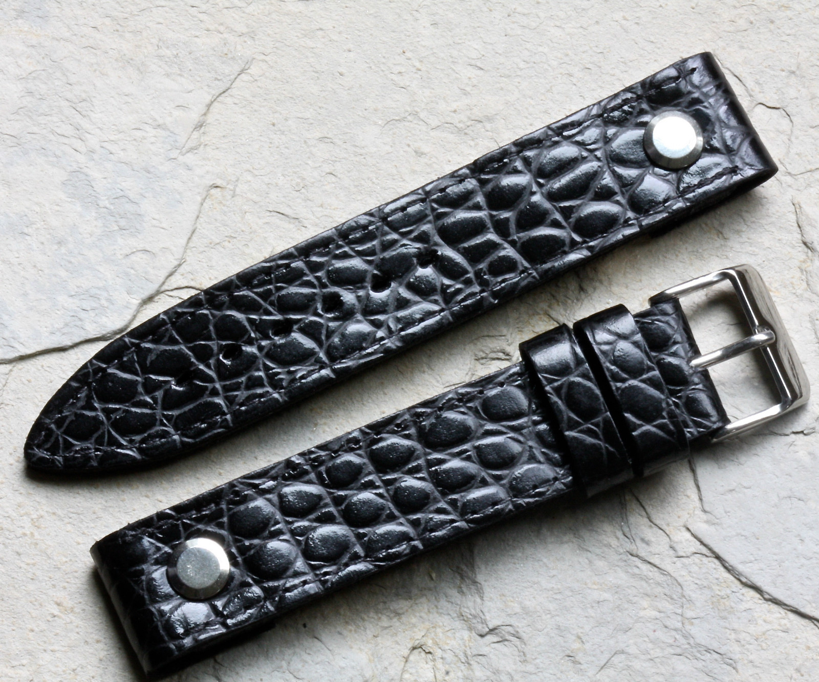 Baby Alligator grain leather AVIATOR 20mm open-end watch band made in UK 4 sold