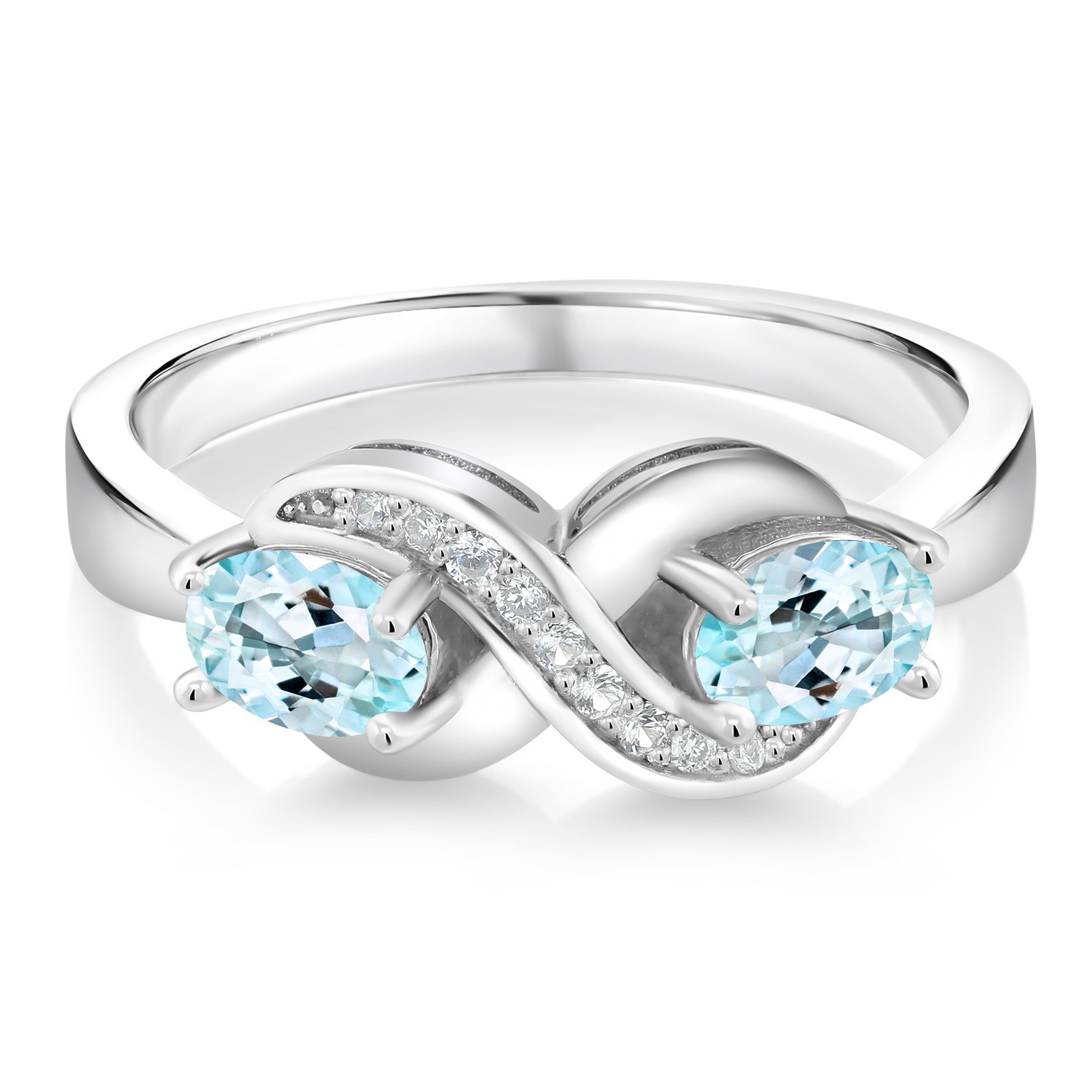 1.11 Ct Oval Sky Blue Topaz White Created Sapphire 925 Sterling Silver Ring