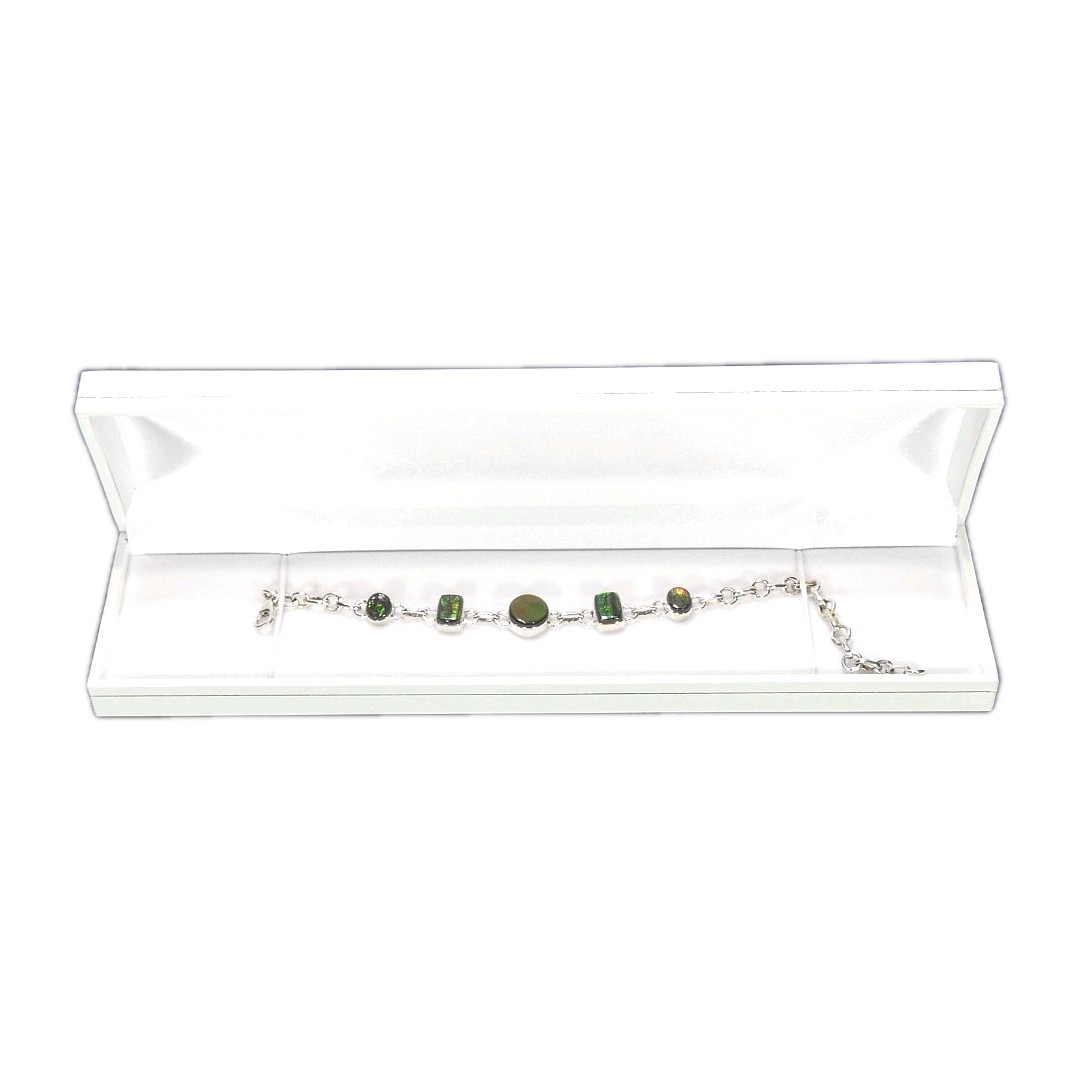 Natural Canadian Ammolite Solid 925 Sterling Silver Bracelet-20 cm