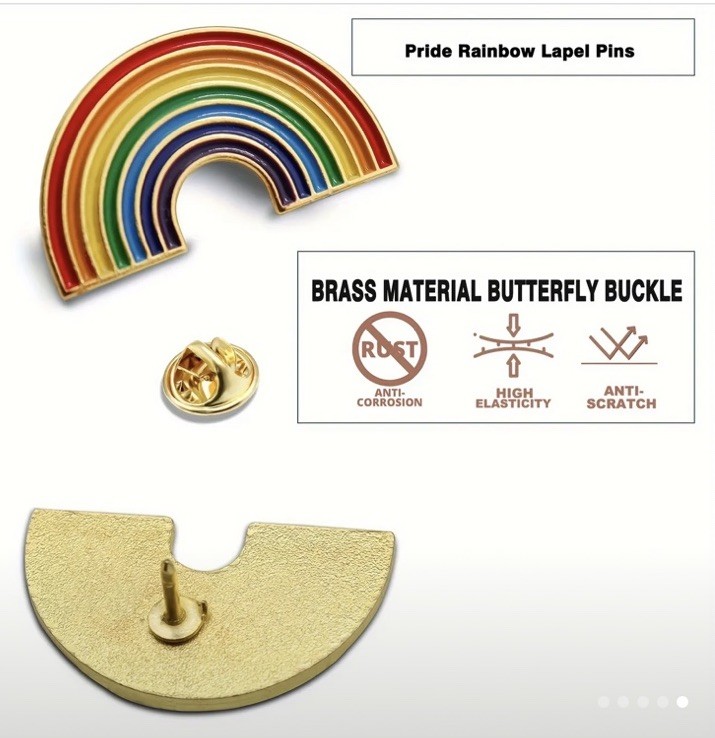6 Pieces- 1” Enamel Rainbow Pin – Lapel, Purse, Backpack Pride Month Safety back