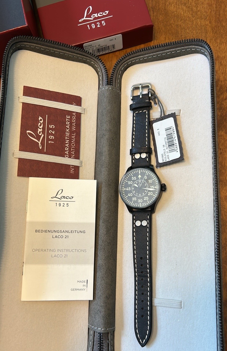 Laco Bielefeld Automatic Pilot watch PVD NWT 861992
