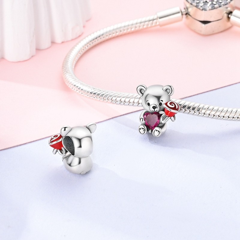 MULA European 925 Silver AAA CZ DIY Charm Enamel Sweet Bear For Women Bracelet