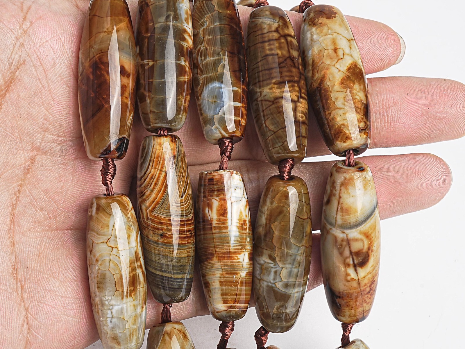 Brown Crazy Lace Agate Beads Gemstone Long Oval Loose Beads 10X30MM 14X40MM