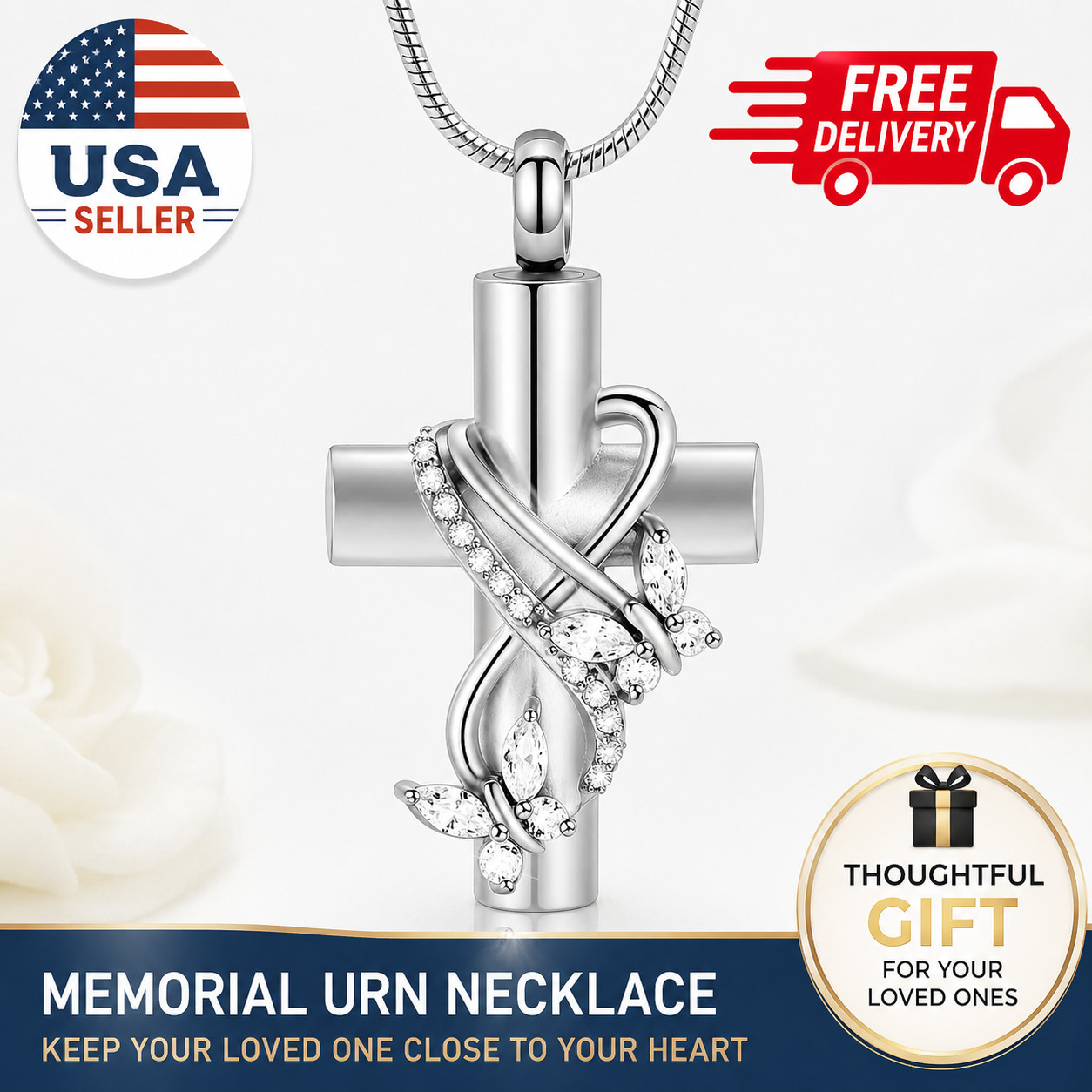 Butterfly Cross Necklace for Ashes Urn Men Women Cremation Jewelry Ashes Pendant