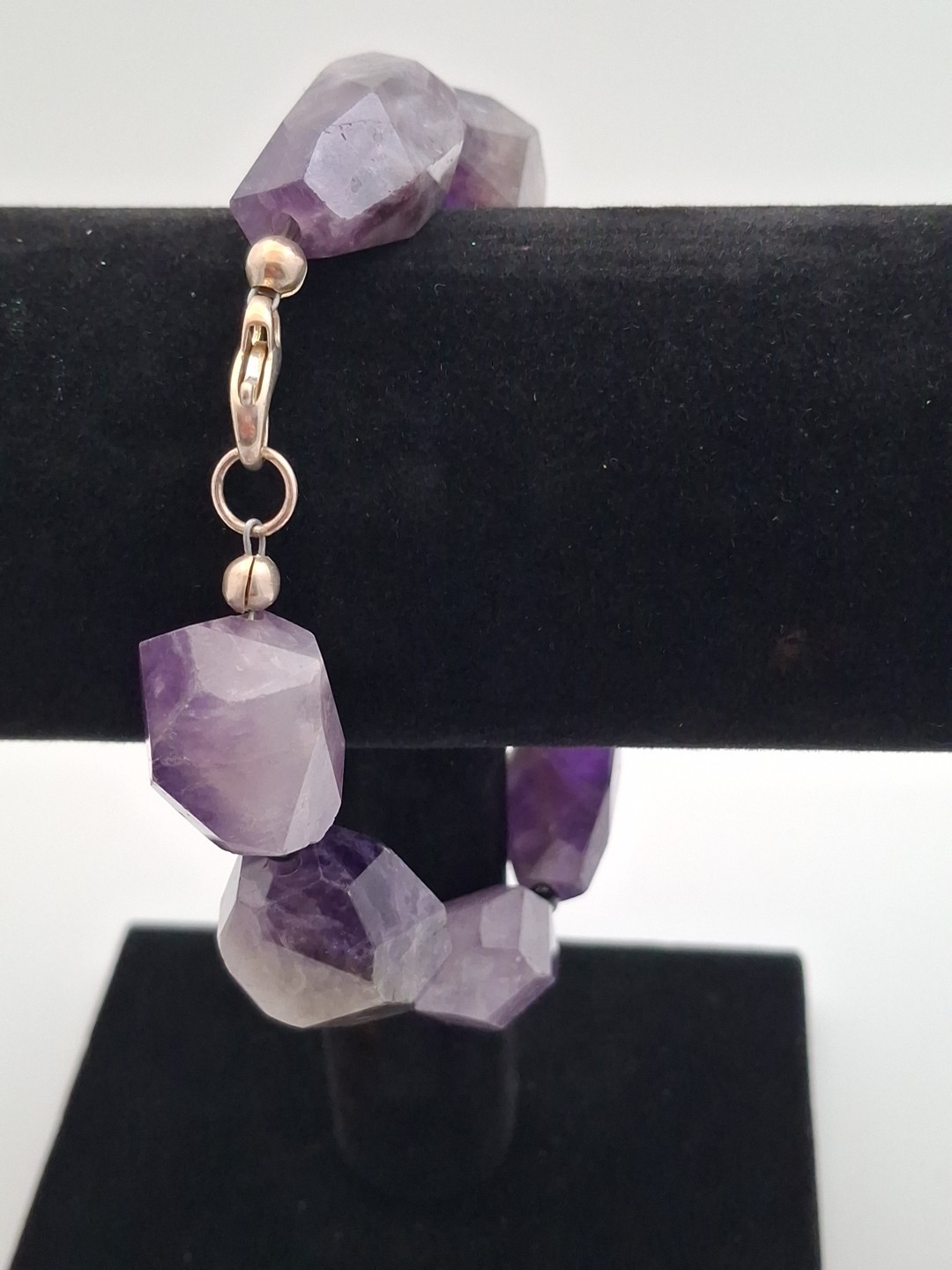 Sterling Silver 925 Amethyst Stone Purple Chunky Bracelet Large 9.5 Inches