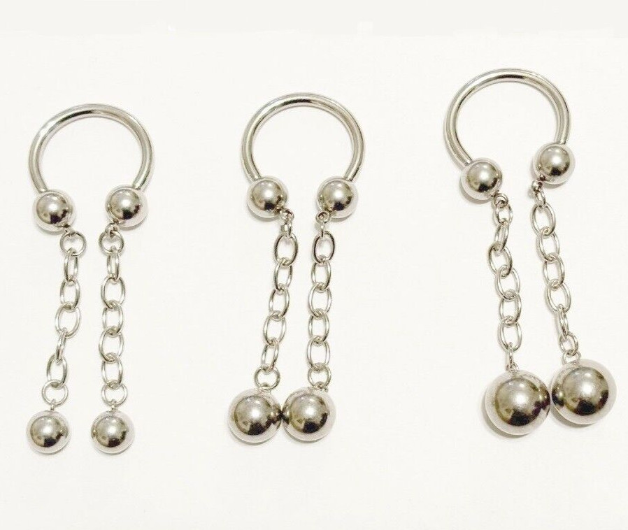 8, 10 & 12mm Balls n Chain PA Horseshoe Surgical Steel 10g 5/8″ Diameter.