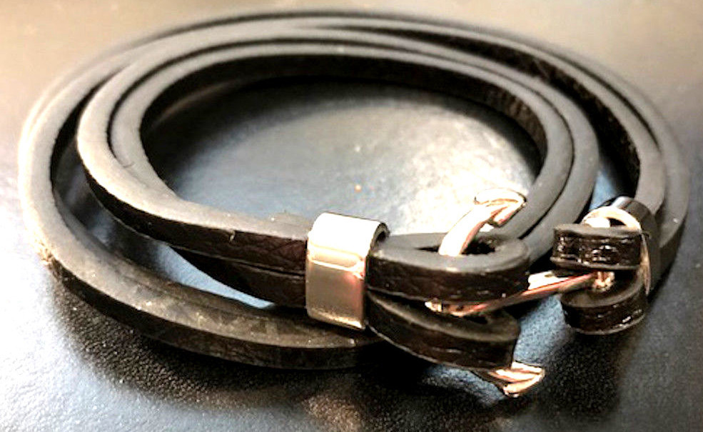 New Mens Black Multi Strap With Silver Anchor Hook Closure 9” L x 1/2” W