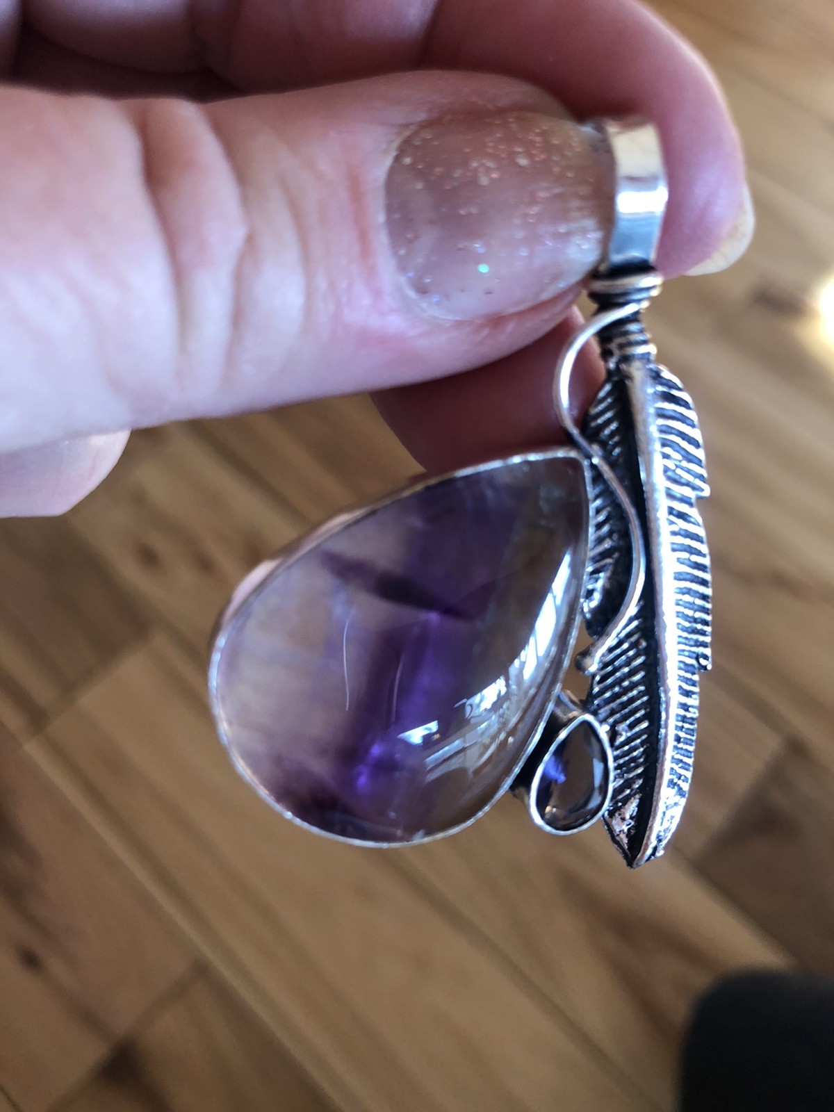 Purple Amethyst Feather Pendant, Large 2” Artisan Handmade