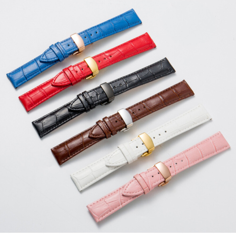 Premium Alligator Grain Genuine Leather Butterfly Clasp Watch Strap Band 12-24mm