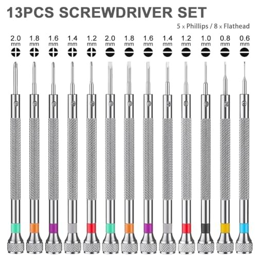 13 Piece Watch Screwdriver Set, Precision Eyeglass Repair Tool Kit, 0.6-2.0mm