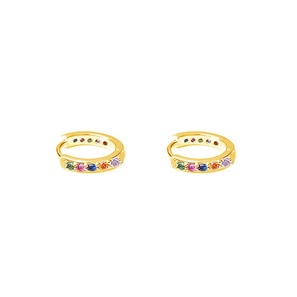 Rainbow Gold-tone Small Cartilage Hoop Earrings for Women Small, Multicolor