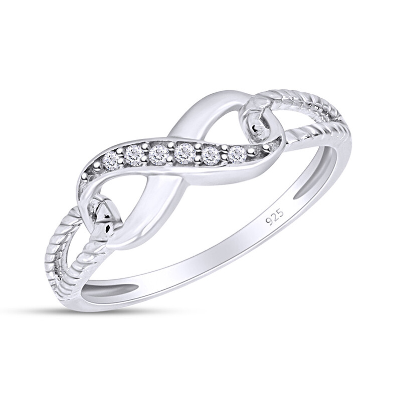 Infinity Diamond Ring White Gold Plated / 0.05 ct, I-J Color, I2-I3 Clarity