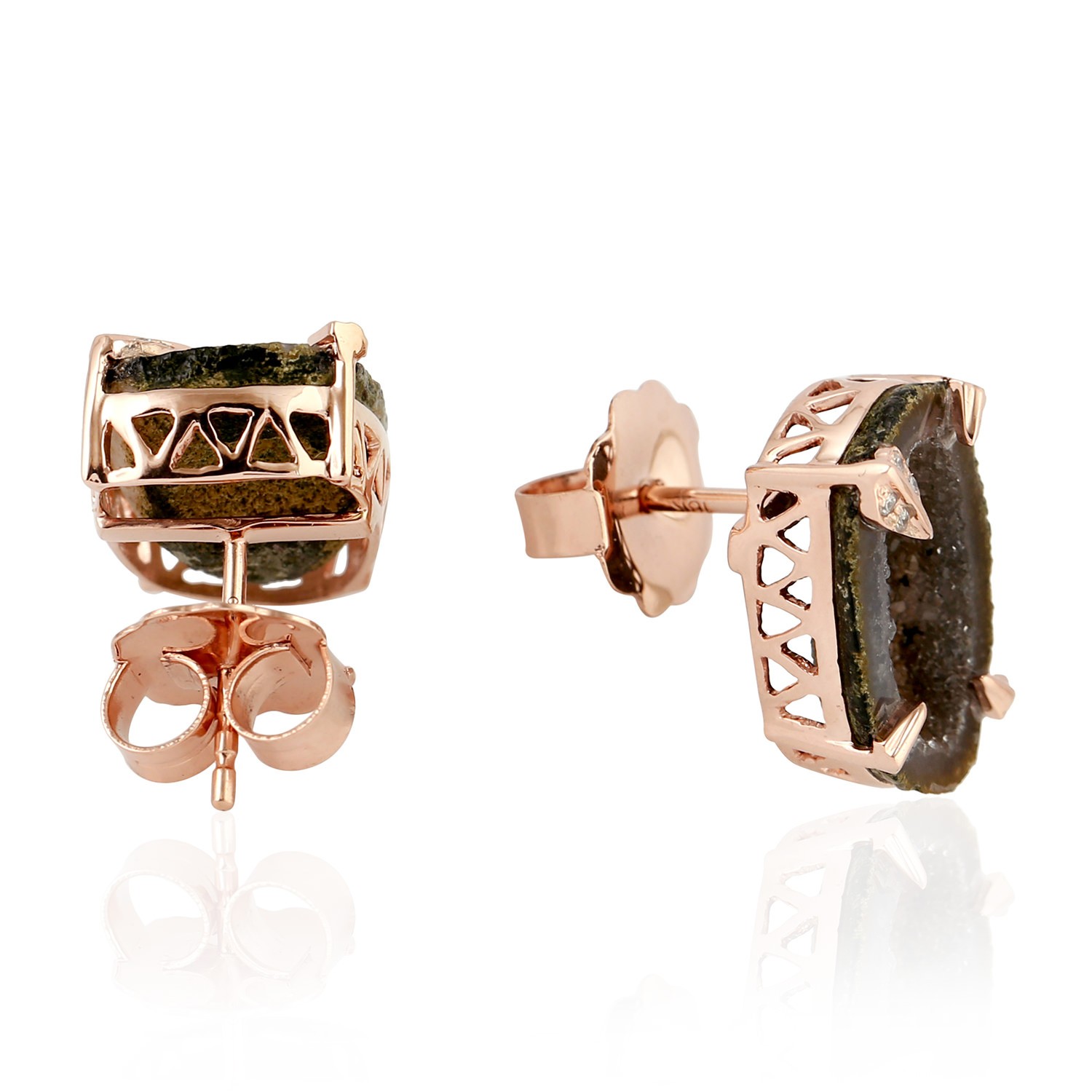 Elegant Druzy Geode Diamond Earrings 18K Rose Gold Women Fine Jewelry Gift