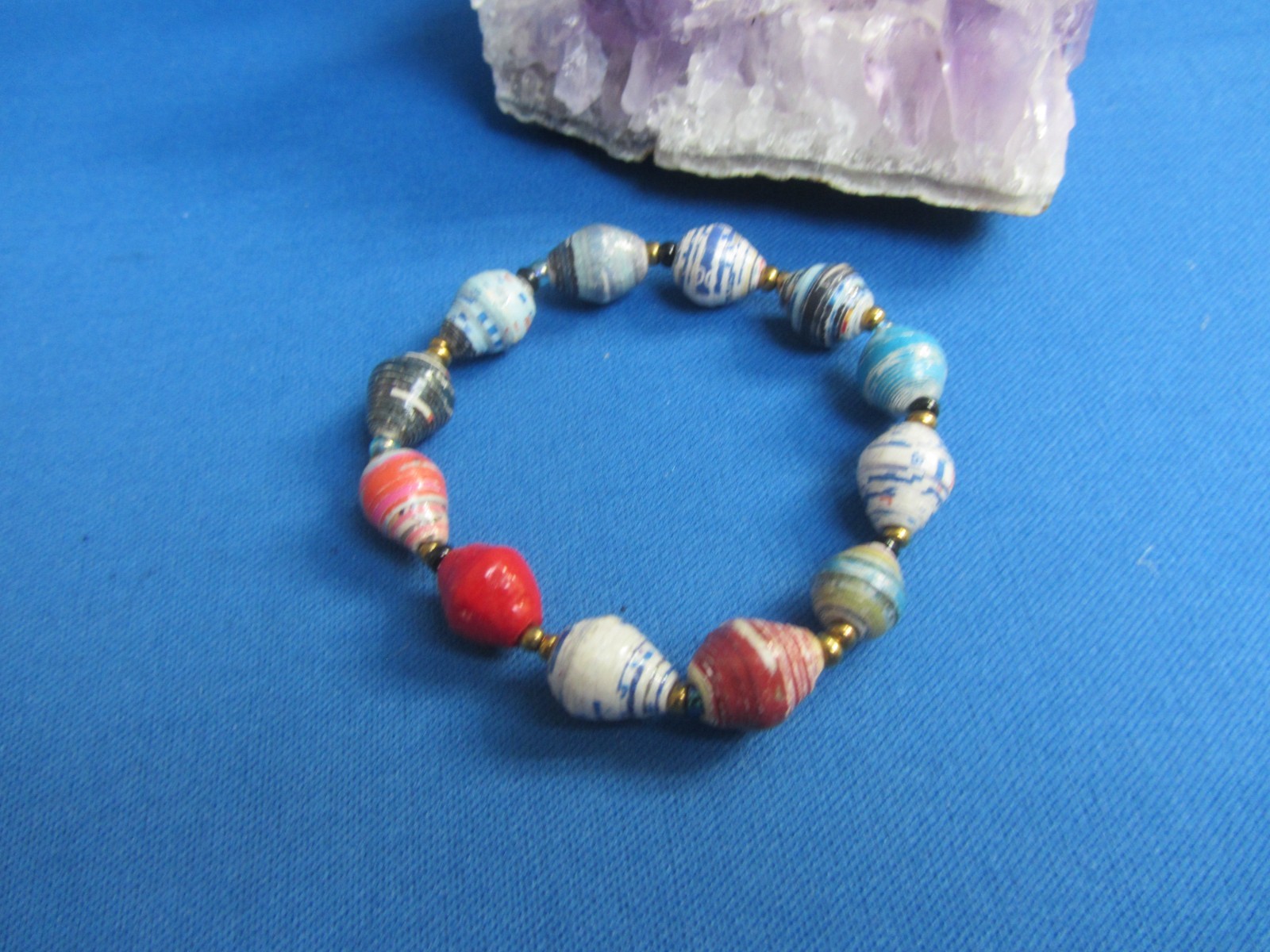 AFRICAN JEWELRY HAND-CRAFTED COLORFUL PAPER BEAD BRACELET FROM KENYA A