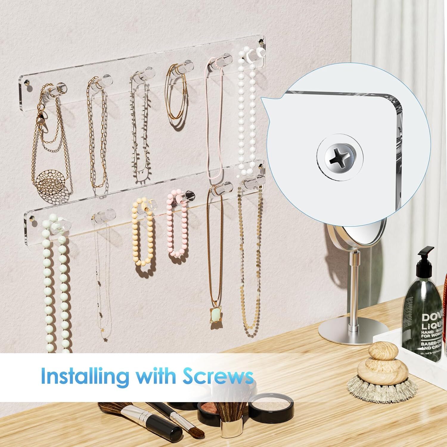 MaxGear Acrylic Necklace Holder 2 Pack, Wall 1″D x 11.3″W x 1.4″H, Clear