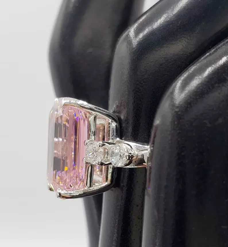 8.40 Ct Emerald Cut Natural Pink Sapphire Diamond Wedding Ring 14K White Gold 7