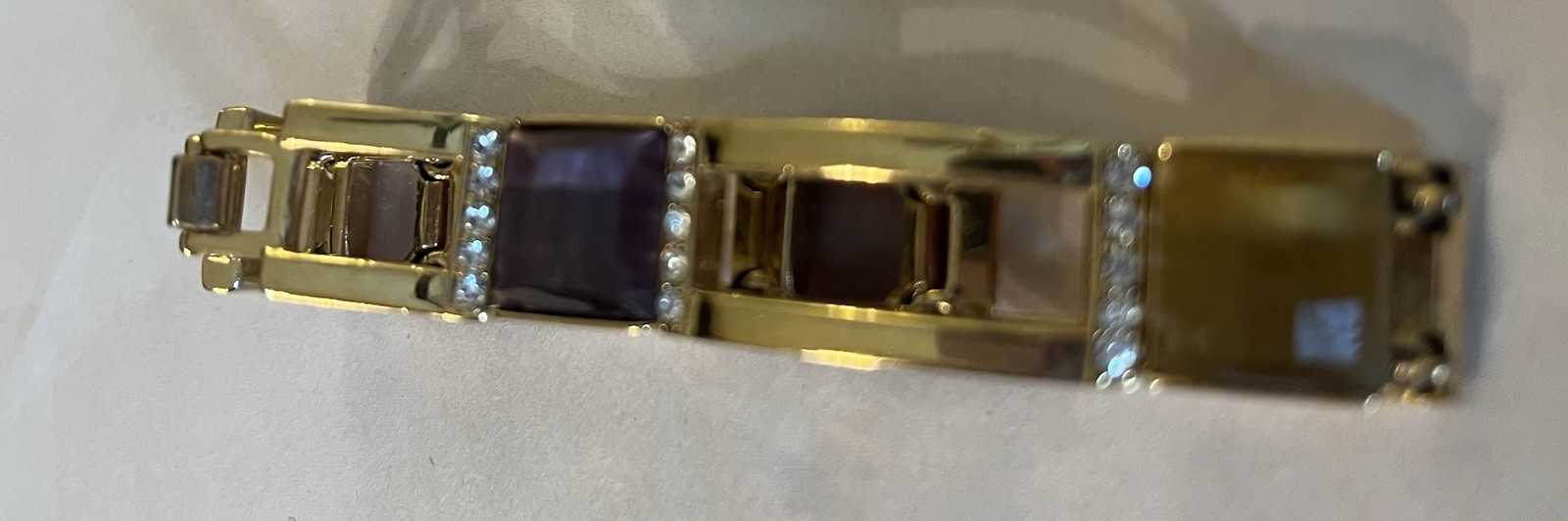 Gold Tone Bracelet Purple Brown Faceted Stones Rhinestone Accents