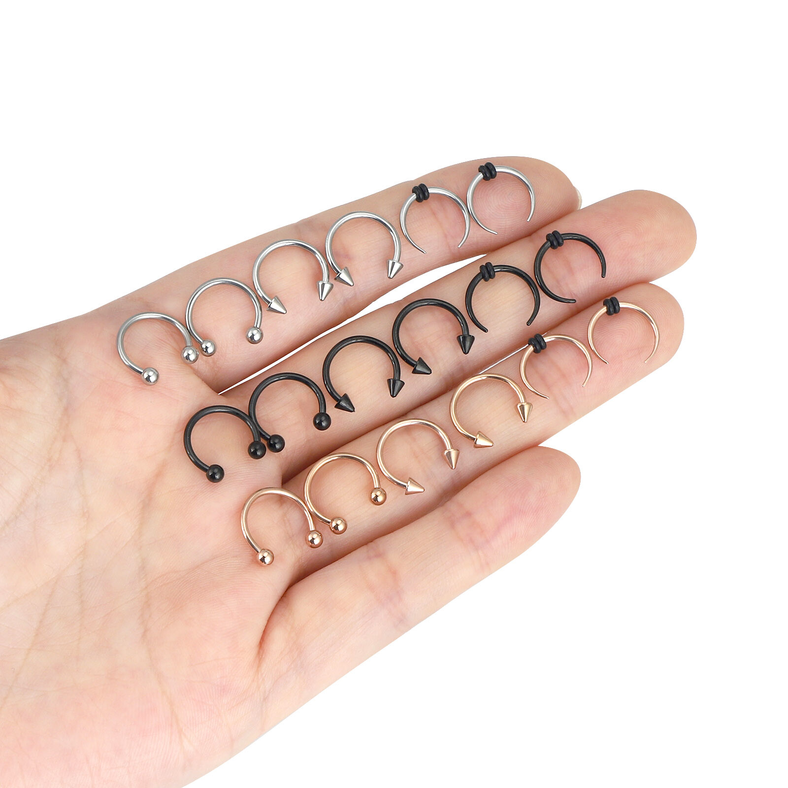 Surgical Steel 16G Septum Hoop Rings 12-18PCS Nose Cartilage Helix Earring Kit